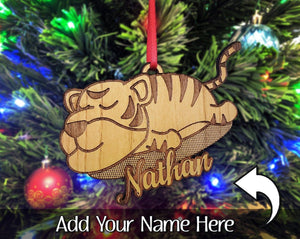 CHRISTMAS ORNAMENTS Custom Jungle Cat Tiger Engraved with Name Wood Ornament Wildlife Lion Lover Baby Shower Themed Gift Birthday Gift for Daughter Personalized