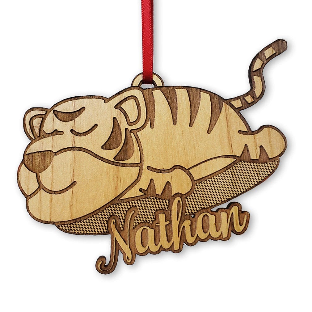 CHRISTMAS ORNAMENTS Custom Jungle Cat Tiger Engraved with Name Wood Ornament Wildlife Lion Lover Baby Shower Themed Gift Birthday Gift for Daughter Personalized