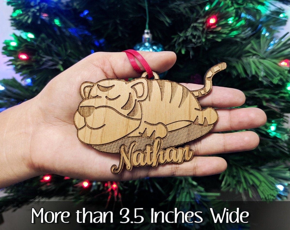 CHRISTMAS ORNAMENTS Custom Jungle Cat Tiger Engraved with Name Wood Ornament Wildlife Lion Lover Baby Shower Themed Gift Birthday Gift for Daughter Personalized
