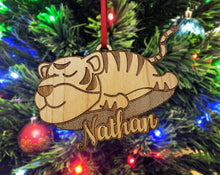 CHRISTMAS ORNAMENTS Custom Jungle Cat Tiger Engraved with Name Wood Ornament Wildlife Lion Lover Baby Shower Themed Gift Birthday Gift for Daughter Personalized