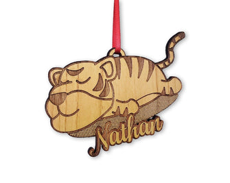 CHRISTMAS ORNAMENTS Custom Jungle Cat Tiger Engraved with Name Wood Ornament Wildlife Lion Lover Baby Shower Themed Gift Birthday Gift for Daughter Personalized