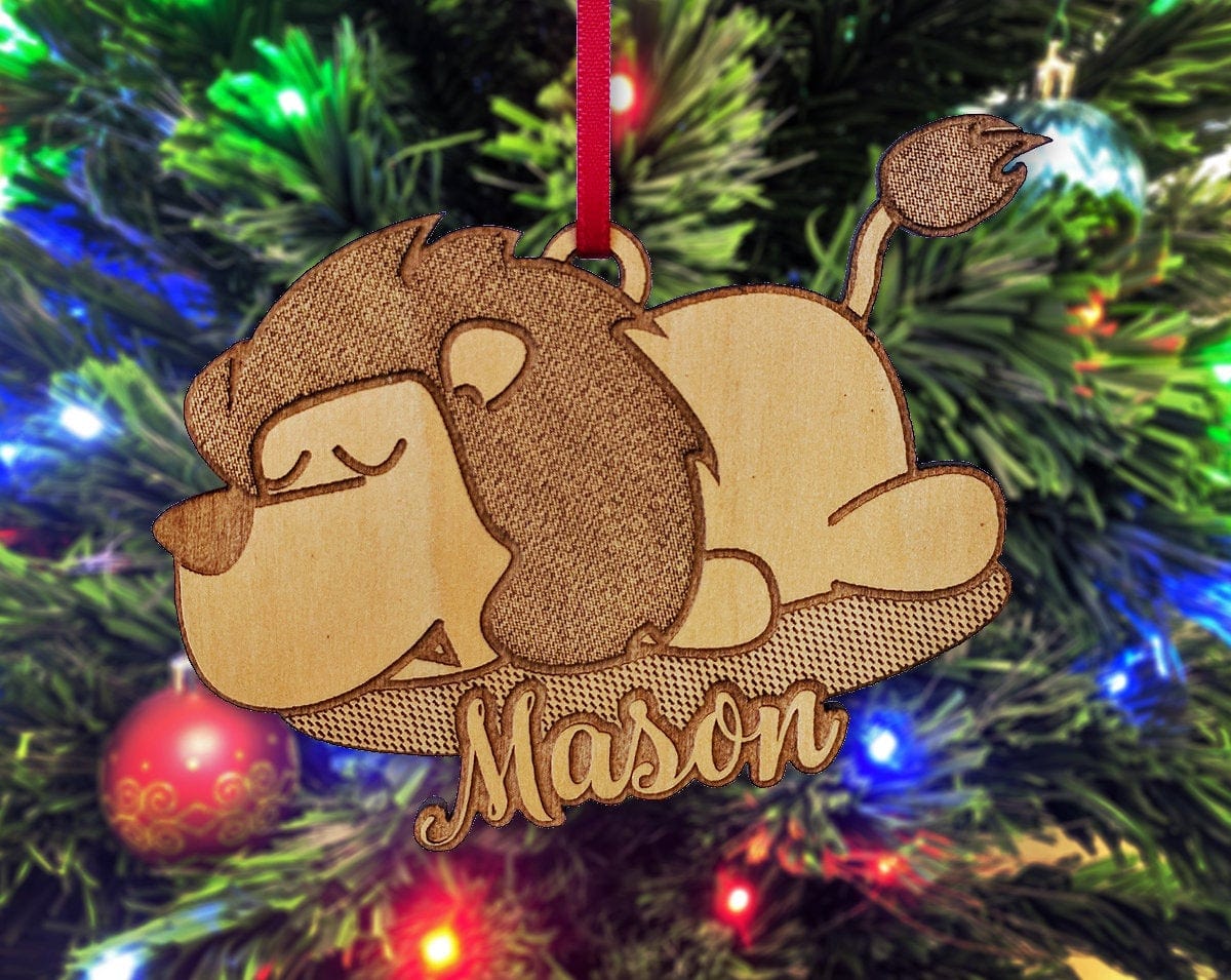 CHRISTMAS ORNAMENTS Custom Lion Christmas Ornament Personalized Gift for Girls Boys Birthday Present Idea Wild Animal Rustic Holiday Decoration Babys First Gift