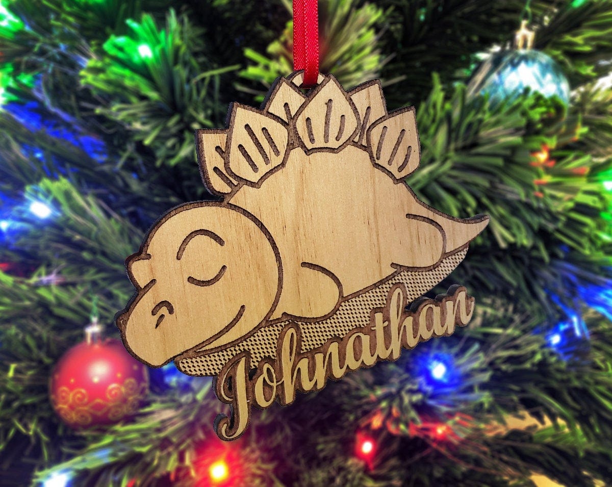 CHRISTMAS ORNAMENTS Dinosaur Boys First Birthday Ornament Gift Custom Girls Dino Party Decor Engraved Wood Christmas Tree Ornament Prehistoric Son Holiday Gift