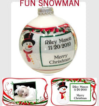 CHRISTMAS ORNAMENTS Fun Snowman Personalized Bohemian Glass Ball Photo Ornament
