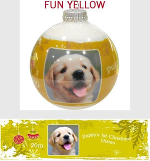 CHRISTMAS ORNAMENTS Funky Yellow Personalized Glass Photo Ball Ornament