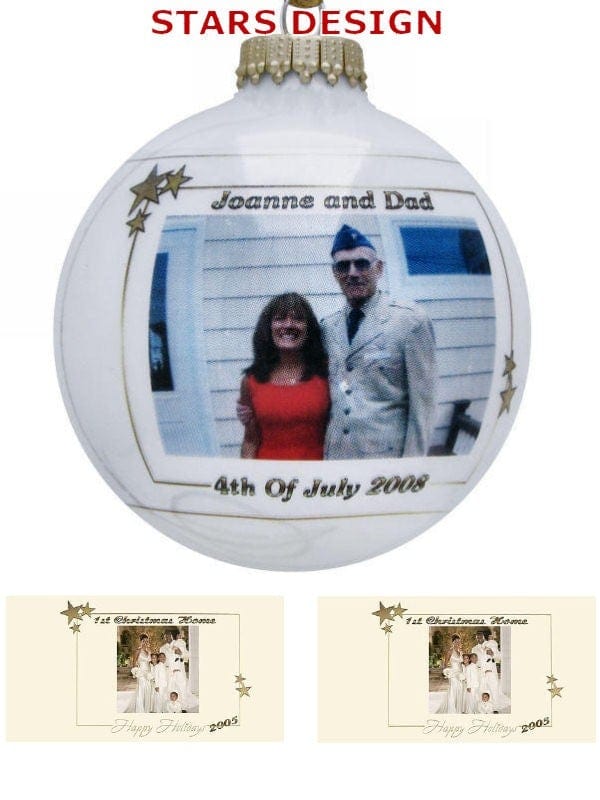 CHRISTMAS ORNAMENTS Golden Stars Personalized Glass Photo Ball Ornament