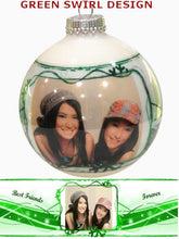 CHRISTMAS ORNAMENTS Green Swirl Personalized Bohemian Glass Ball Photo Ornament