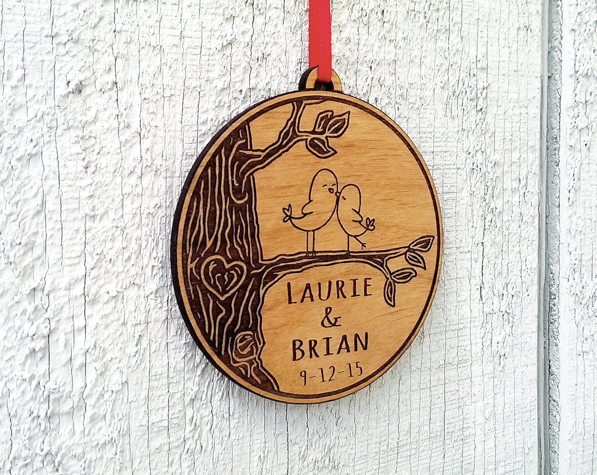 CHRISTMAS ORNAMENTS Love Birds Heart Customized Christmas Ornament for Him for Her Couples Gift Christmas Ornament Lover Personalized Names Date Tree Trunk