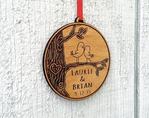 CHRISTMAS ORNAMENTS Love Birds Heart Customized Christmas Ornament for Him for Her Couples Gift Christmas Ornament Lover Personalized Names Date Tree Trunk