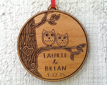 CHRISTMAS ORNAMENTS Love Birds Owl Heart Personalized Christmas Ornament for Him Her Couples Gift Christmas Ornament Lover Personalized Names Date Tree Trunk