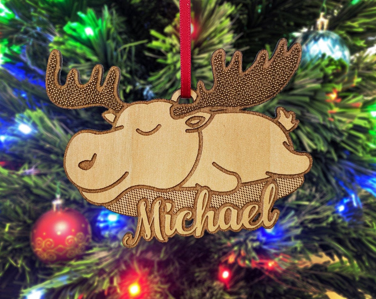 CHRISTMAS ORNAMENTS Moose Custom Wooden Holiday Ornament Gift Country Rustic Decor Birthday Gift for Mom Dad Animal Christmas Tree Trinket for Sibling Kids Gift