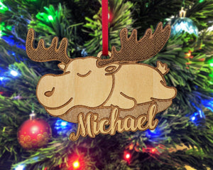 CHRISTMAS ORNAMENTS Moose Custom Wooden Holiday Ornament Gift Country Rustic Decor Birthday Gift for Mom Dad Animal Christmas Tree Trinket for Sibling Kids Gift