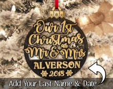 CHRISTMAS ORNAMENTS Our 1st Christmas as Mr Mrs Tree Ornament Wedding Favor for Bride Groom Newlyweds Couples First Christmas New House GIft Idea Engraved Wood
