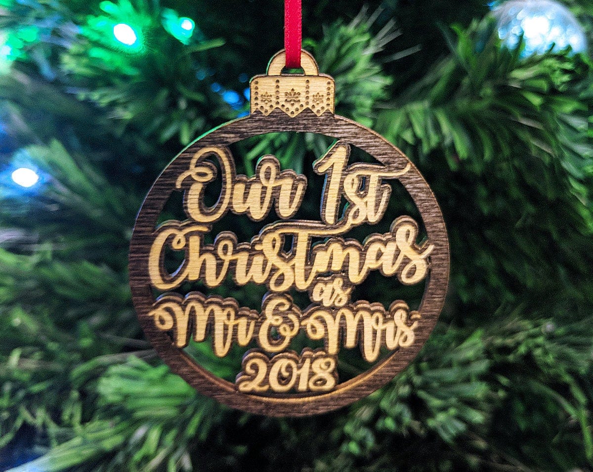 CHRISTMAS ORNAMENTS Our 1st Christmas as Mr Mrs Tree Ornament Wedding Favor for Bride Groom Newlyweds Couples First Christmas New House GIft Idea Engraved Wood