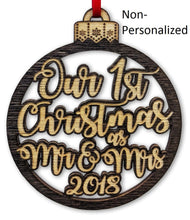 CHRISTMAS ORNAMENTS Our 1st Christmas as Mr Mrs Tree Ornament Wedding Favor for Bride Groom Newlyweds Couples First Christmas New House GIft Idea Engraved Wood