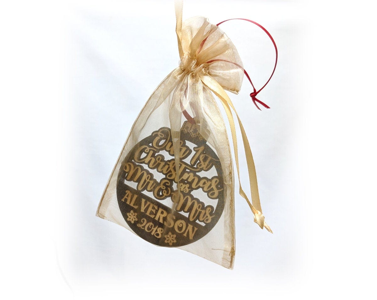 CHRISTMAS ORNAMENTS Our 1st Christmas as Mr Mrs Tree Ornament Wedding Favor for Bride Groom Newlyweds Couples First Christmas New House GIft Idea Engraved Wood