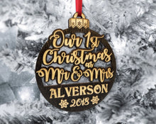 CHRISTMAS ORNAMENTS Our 1st Christmas as Mr Mrs Tree Ornament Wedding Favor for Bride Groom Newlyweds Couples First Christmas New House GIft Idea Engraved Wood