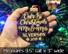 Our 1st Christmas as Mr Mrs Tree Ornament Wedding Favor for Bride Groom Newlyweds Couples First Christmas New House GIft Idea Engraved Wood - Stocking Factory