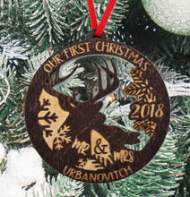 CHRISTMAS ORNAMENTS Our First Christmas Ornament Deer Wood Married Mr & Mrs Personalized Christmas Ornament, 1st Christmas Ornaments Newlywed Gift Idea Wedding