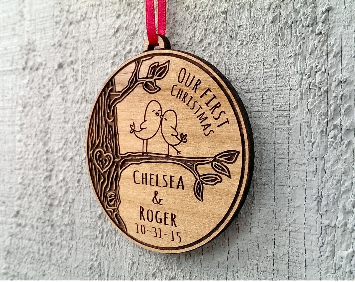 CHRISTMAS ORNAMENTS Our First Christmas Together Ornament  Love Birds Heart Customized Christmas Couples Gift  Ornament Lover Personalized Names Date Tree Trunk