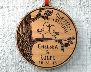 CHRISTMAS ORNAMENTS Our First Christmas Together Ornament  Love Birds Heart Customized Christmas Couples Gift  Ornament Lover Personalized Names Date Tree Trunk