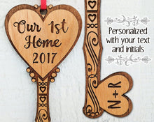 CHRISTMAS ORNAMENTS Our FIRST Home Key Ornament Personalized House Custom Wood Key Ornament Couples Housewarming Home Decor First Christmas in Our New Home Gift
