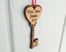 CHRISTMAS ORNAMENTS Our NEW Home Key House Custom Ornament Couples Housewarming Home Decor Personalized Wood Key Ornament First Christmas in Our New Home Gift
