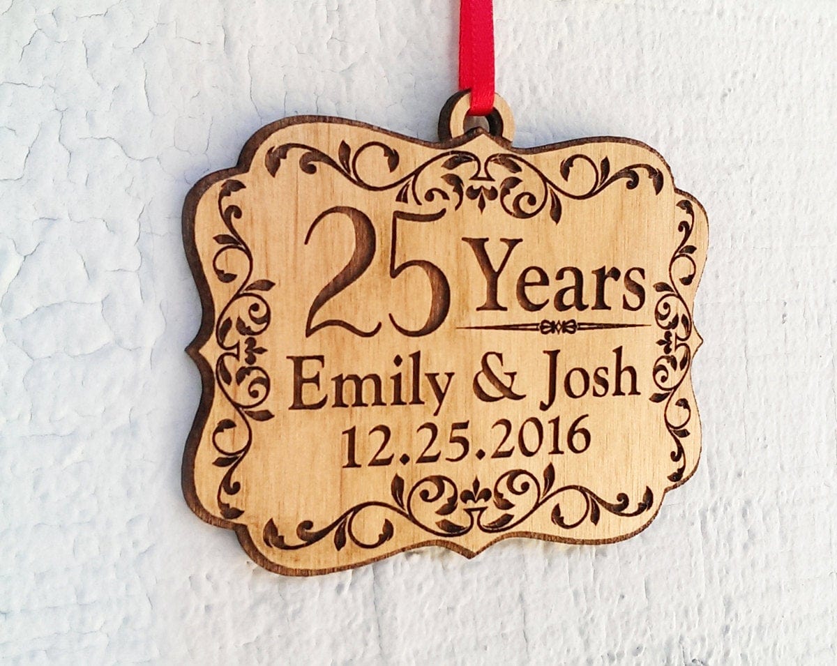 CHRISTMAS ORNAMENTS Personalized 25 Years Anniversary Parents Grandparents Wood Ornament Custom with Year for 30th 40th 50th Couple Christmas Wedding Gifts