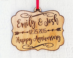 CHRISTMAS ORNAMENTS Personalized Christmas Anniversary Ornament Couples Anniversary Celebration Present Our First Christmas Mr. Mrs. Gift for Husband Wife