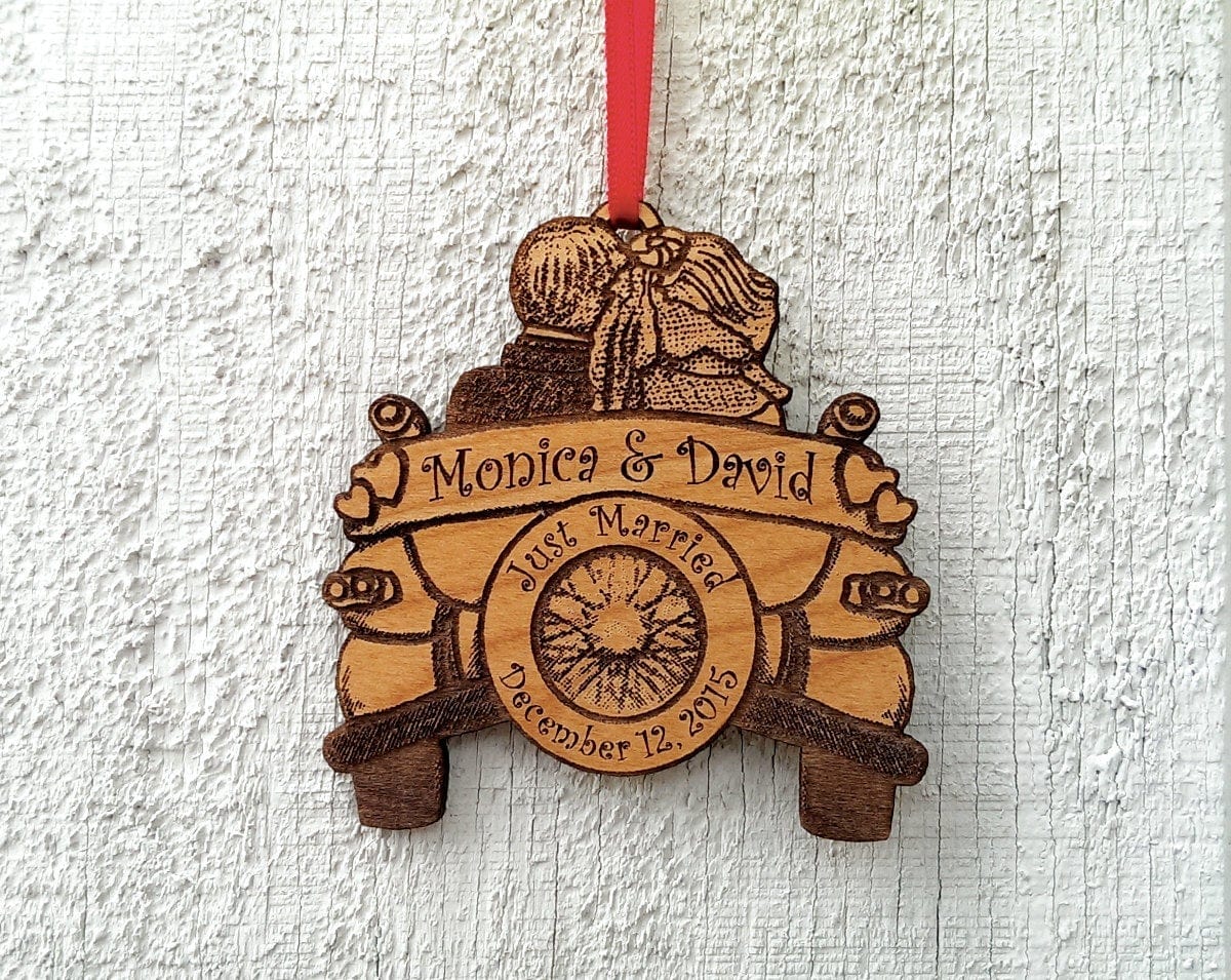 CHRISTMAS ORNAMENTS Personalized Just Married Ornament with Date Names Wedding Car Ornament Gift Wedding Gift Our First Christmas Gift Couples Newlywed Bride