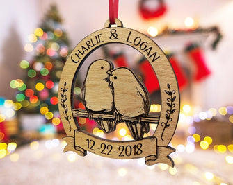 CHRISTMAS ORNAMENTS Personalized Love Birds Couples Christmas Tree Decor Gift Anniversary Gifts Mr Mrs Wedding Shower Newlyweds First Christmas Ornament for Her