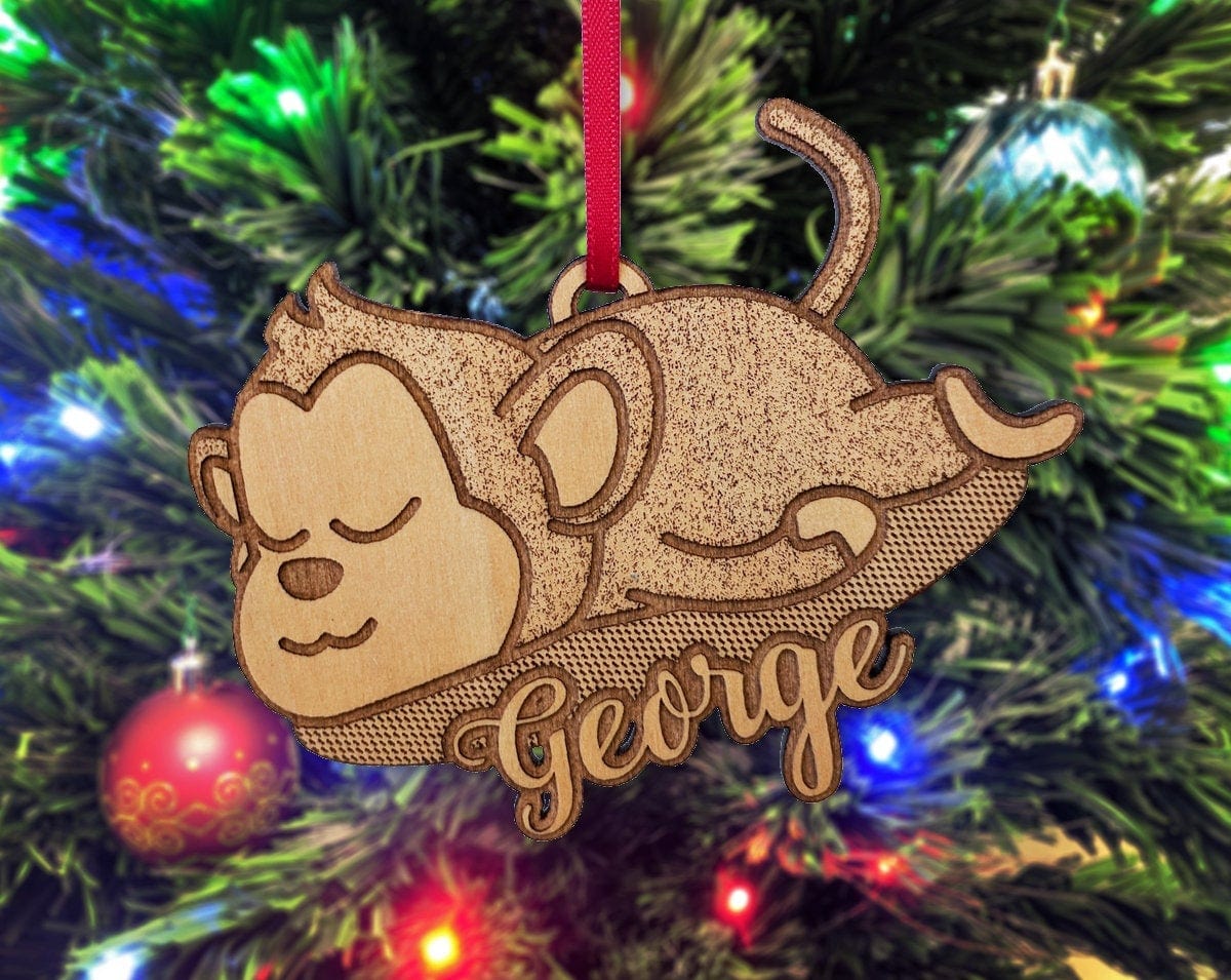 CHRISTMAS ORNAMENTS Personalized Wooden Monkey Ornament for Birthday Parties Decor Holiday Gift Stocking Stuffer Baby Boy Baby Girl Animal Lover Gifts Custom