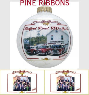 CHRISTMAS ORNAMENTS Pine N Ribbons Personalized Glass Photo Ball Ornament