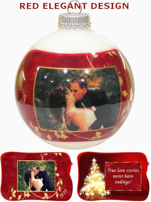 CHRISTMAS ORNAMENTS Red Elegant Personalized Glass Photo Ball Ornament
