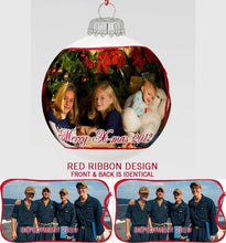 CHRISTMAS ORNAMENTS Red Ribbon Personalized Glass Photo Ball Ornament