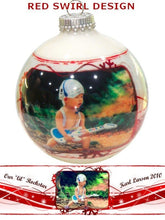 CHRISTMAS ORNAMENTS Red Swirl Personalized Bohemian Glass Ball Photo Ornament