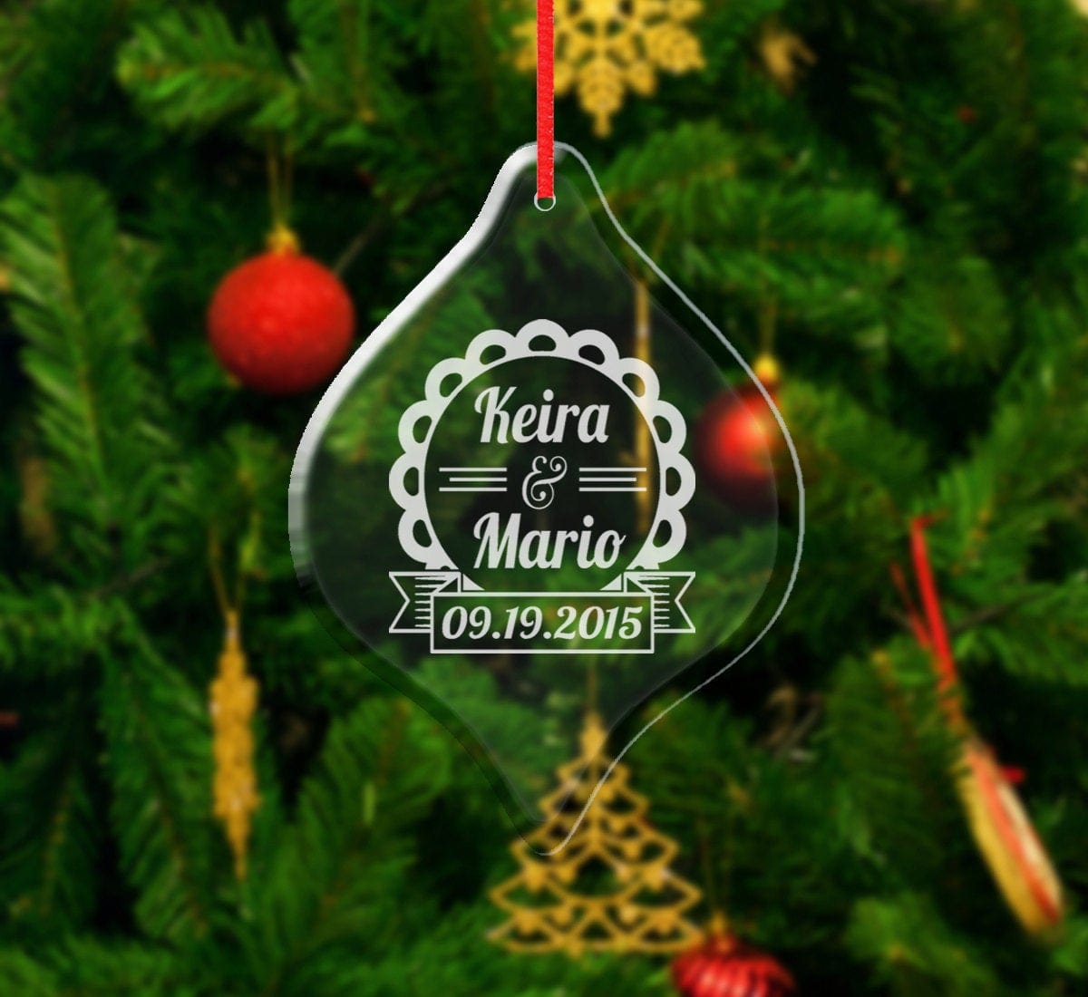 CHRISTMAS ORNAMENTS Wedding Christmas Ornaments Personalized Couple Christmas Gift Love Engraved Names Date Wedding Married Engagement Newlywed Engagement