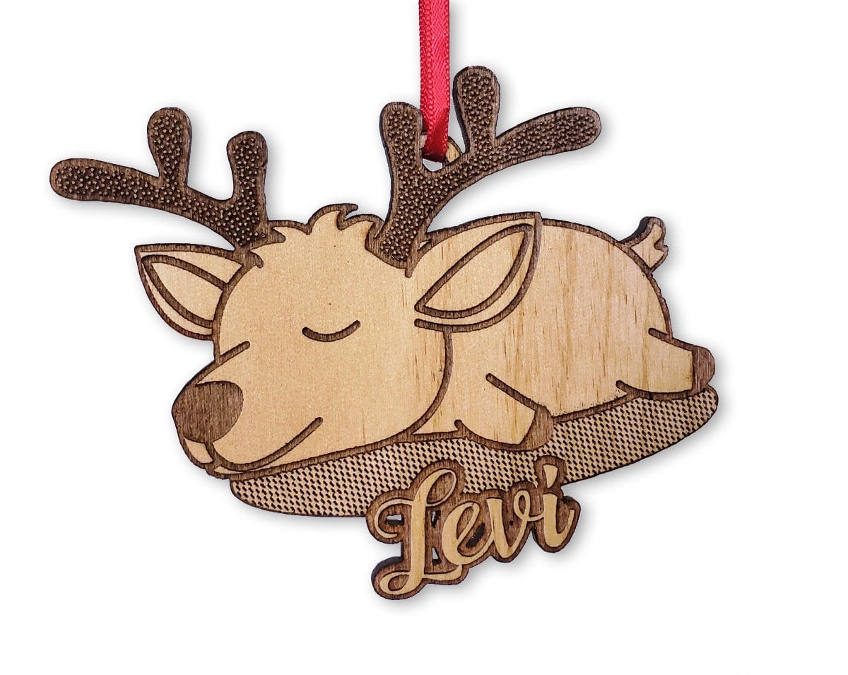 CHRISTMAS ORNAMENTS Wooden Cute Sleeping Deer Personalized Christmas Ornament for Kids Girls Or Boys Cute Customized Reindeer Christmas 2020 Gift Idea