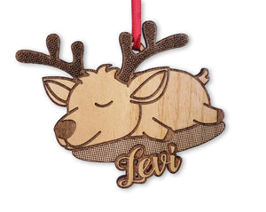 CHRISTMAS ORNAMENTS Wooden Cute Sleeping Deer Personalized Christmas Ornament for Kids Girls Or Boys Cute Customized Reindeer Christmas 2020 Gift Idea