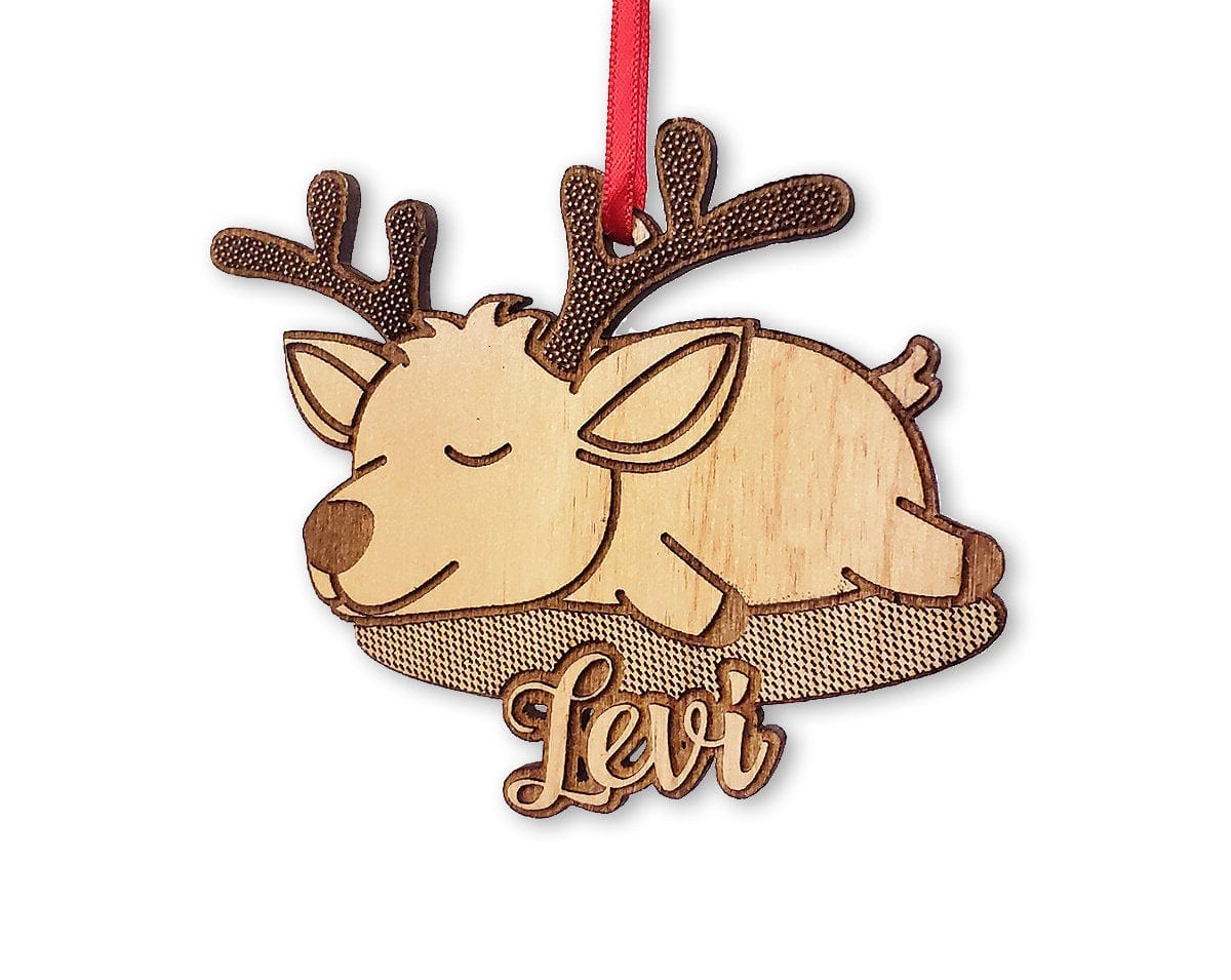 CHRISTMAS ORNAMENTS Wooden Cute Sleeping Deer Personalized Christmas Ornament for Kids Girls Or Boys Cute Customized Reindeer Christmas 2020 Gift Idea
