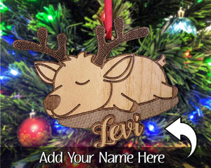 CHRISTMAS ORNAMENTS Wooden Cute Sleeping Deer Personalized Christmas Ornament for Kids Girls Or Boys Cute Customized Reindeer Christmas 2020 Gift Idea