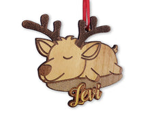 CHRISTMAS ORNAMENTS Wooden Cute Sleeping Deer Personalized Christmas Ornament for Kids Girls Or Boys Cute Customized Reindeer Christmas 2020 Gift Idea