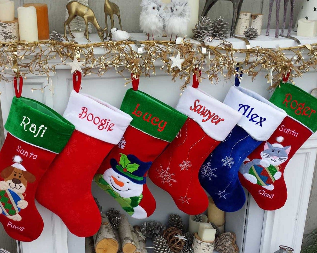 CHRISTMAS STOCKINGS Christmas Stocking Personalized - Happy Santa, Snowman, Cat, Dog, Family XMAS Stockings
