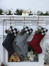 CHRISTMAS STOCKINGS 20" Buffalo Plaid Check Cuff Personalized Embroidered or with Cutout Wood Name Tag Christmas Stockings Family Xmas