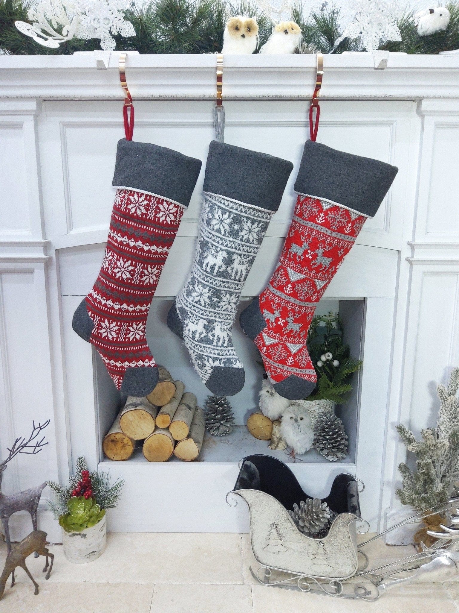 CHRISTMAS STOCKINGS 21 Inch Nordic Knit Stockings Personalized Embroidered or with Cutout Wood Name Tag Christmas Stockings Family Xmas 2022