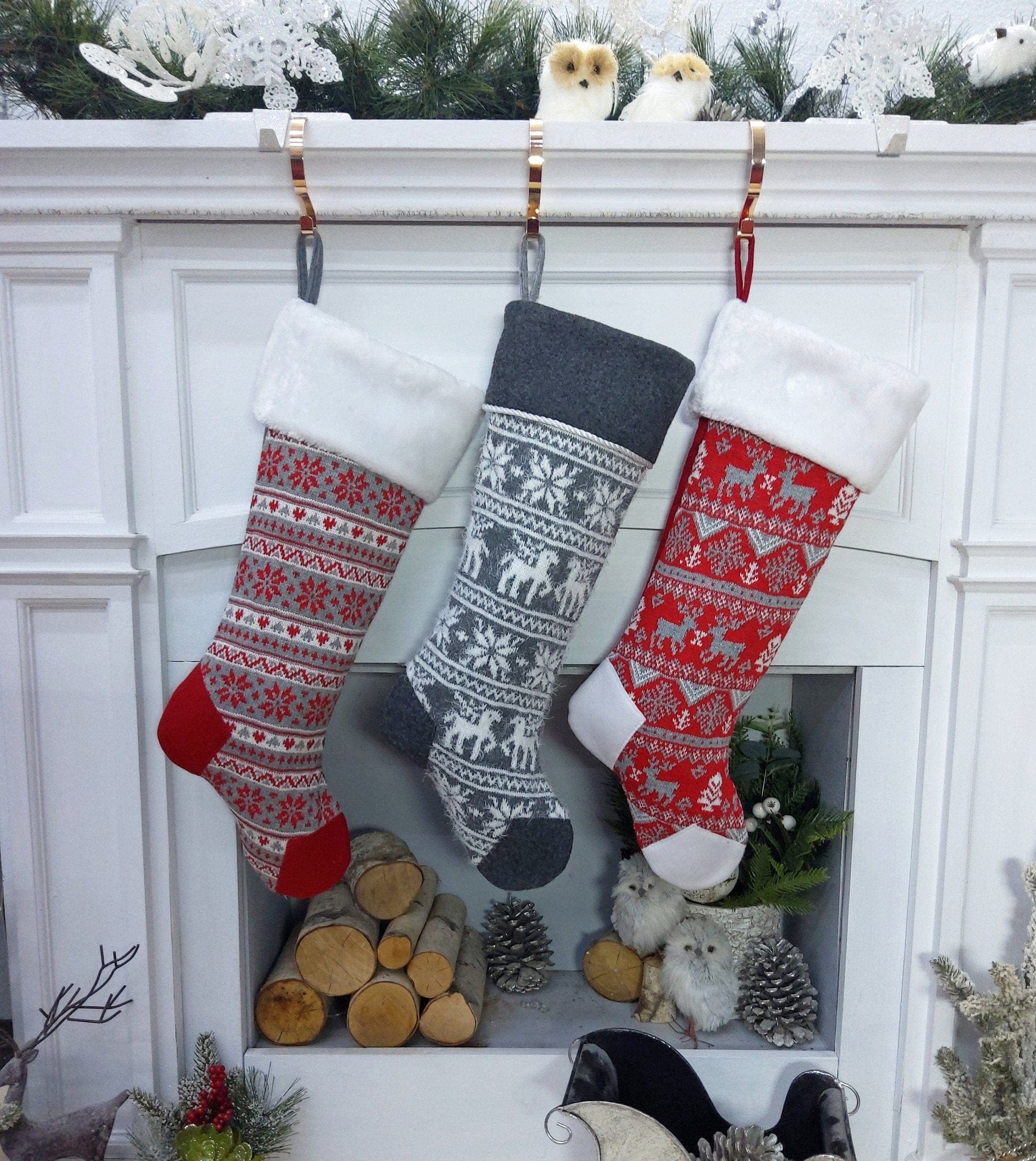 CHRISTMAS STOCKINGS 21" Nordic Knit Stockings Personalized Embroidered or with Cutout Wood Name Tag Christmas Stockings Family Xmas 2022