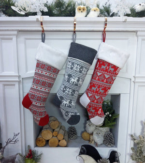 CHRISTMAS STOCKINGS 21" Nordic Knit Stockings Personalized Embroidered or with Cutout Wood Name Tag Christmas Stockings Family Xmas 2022