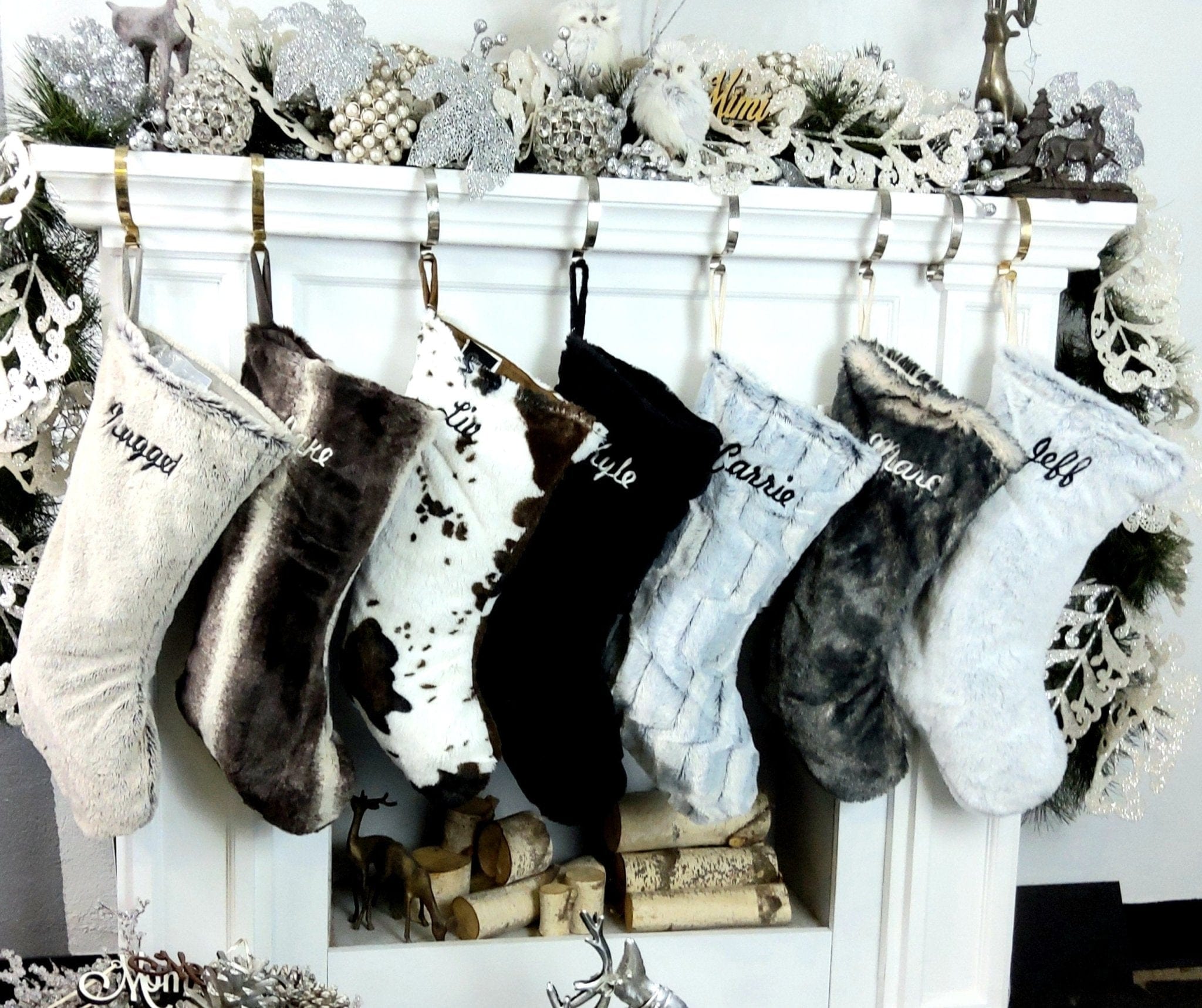 CHRISTMAS STOCKINGS 22" Faux Fur Christmas Stockings | Personalized Monogram Fur Boot Xmas Stocking Luxe Decor Mink Black Silver Grey Brown
