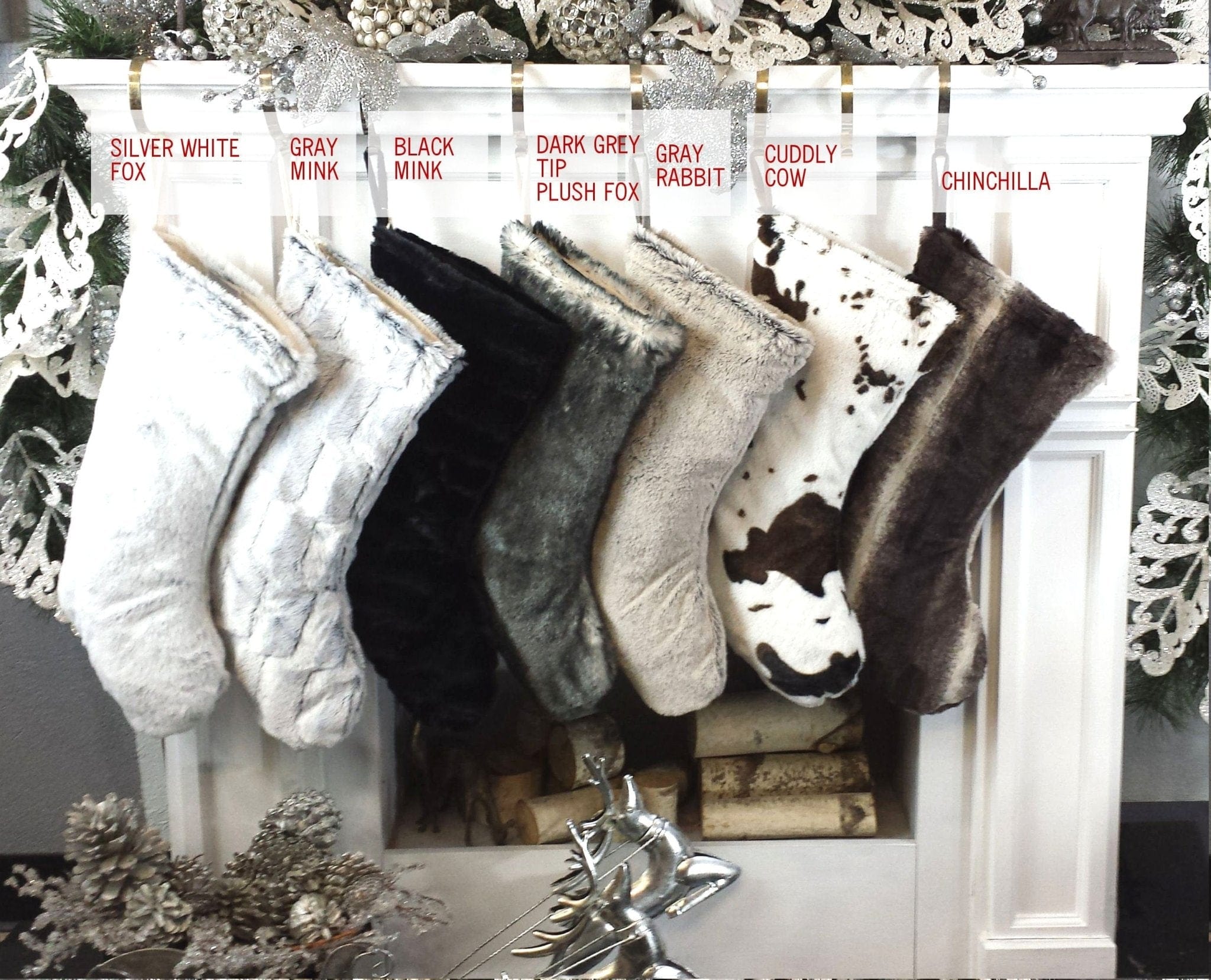 CHRISTMAS STOCKINGS 22" Faux Fur Christmas Stockings | Personalized Monogram Fur Boot Xmas Stocking Luxe Decor Mink Black Silver Grey Brown