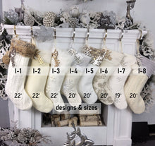 CHRISTMAS STOCKINGS 22" Ivory White Personalized Christmas Stockings Gold Silver Grey Knit Plush Embroidered or Cutout Wood Name Tag -Custom Xmas Stocking Decor